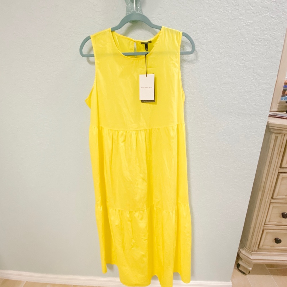 Who What Wear Crewneck Tiered Yellow Maxi NWT